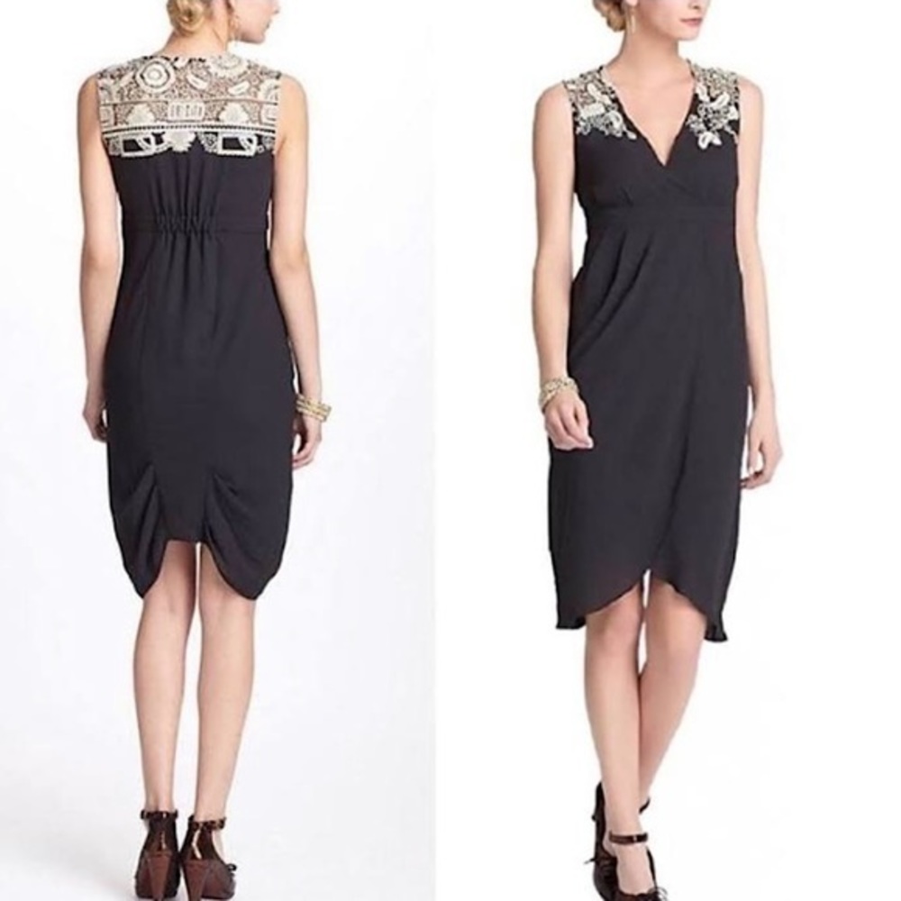 Anthropologie Meadow Rue Black Tulip Wrap Dress with Ivory Lace Size: 2